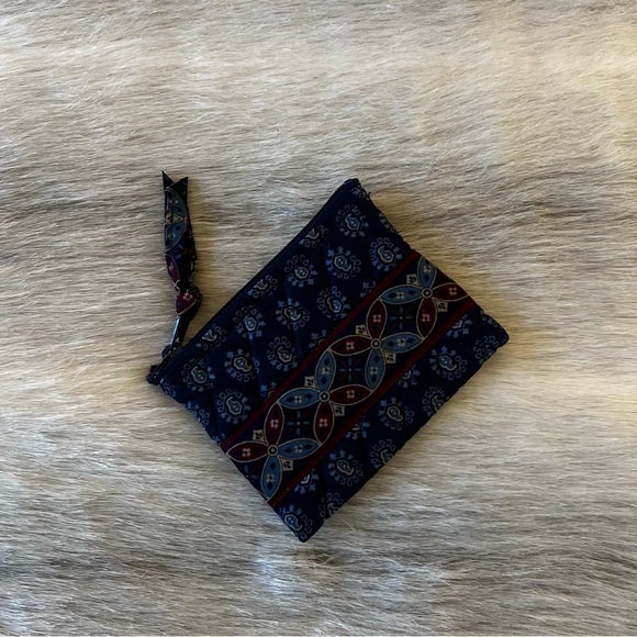 Vintage VERA BRADLEY Classic Navy 1998 Zipper Coin Purse Pouch 5"x4" Blue Maroon - Picture 1 of 8